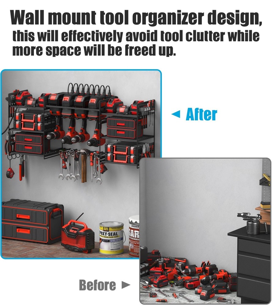 CCCEI Black Power Tool Organizer Wall Mount, Large Tools and Battery Storage ...