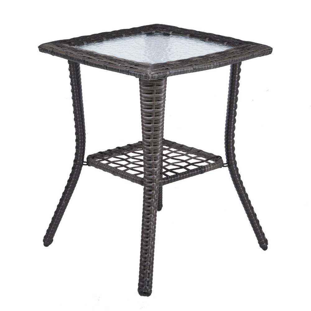 Outdoor Grey Wicker Side Table Rattan Square Side Table Courtyard Coffee Bistro