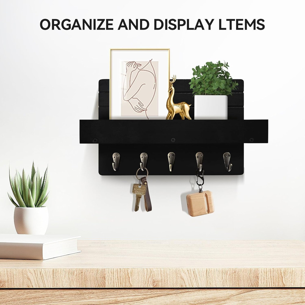 Key Holder Wall Mount, Rustic Key Hooks for Wall with Shelf for Mail Organizer,