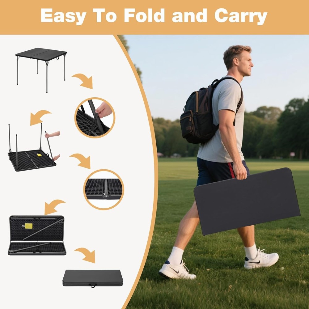 34" Square Folding Table for 4 Person, 330lbs Weight Capacity Foldable Table wit