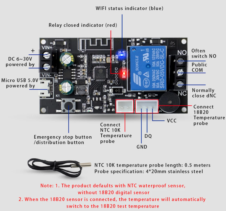 Remote WIFI Thermostat High Precision Temperature Control Module Cool APP A3GU