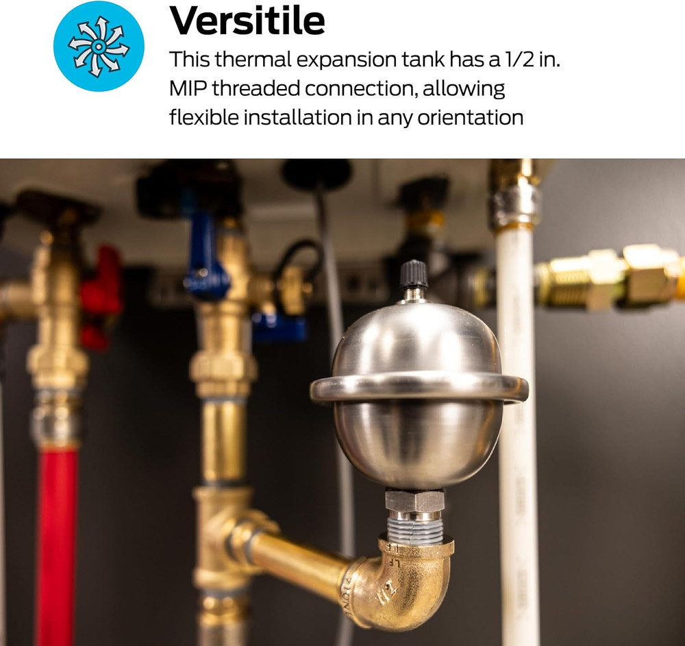 2-Gallon Mini Thermal Expansion Tank Stainless Steel Hammer Arrestor 1/2" 60008