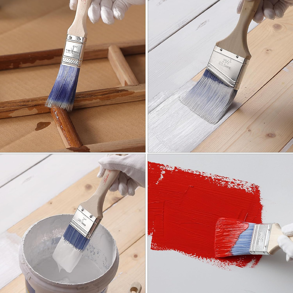 Bates Paint Brushes - 6 Pack, 1", 1.5", 2" Angle Brushes, Treated Wood Handle