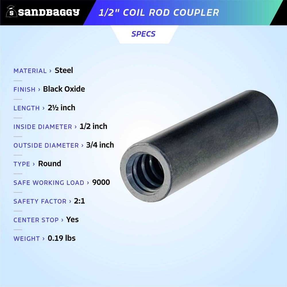 Sandbaggy 1/2" Coil Rod Coupler - Round Threaded Coupling Nuts
