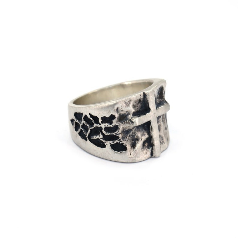 925 SOLID STERLING SILVER RING SIGNET RING MENS RING CROSS RING RELIGION RING