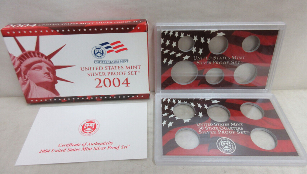 EMPTY PACKAGING Box Lenses & COA for 2004 United States Mint Silver Proof Set