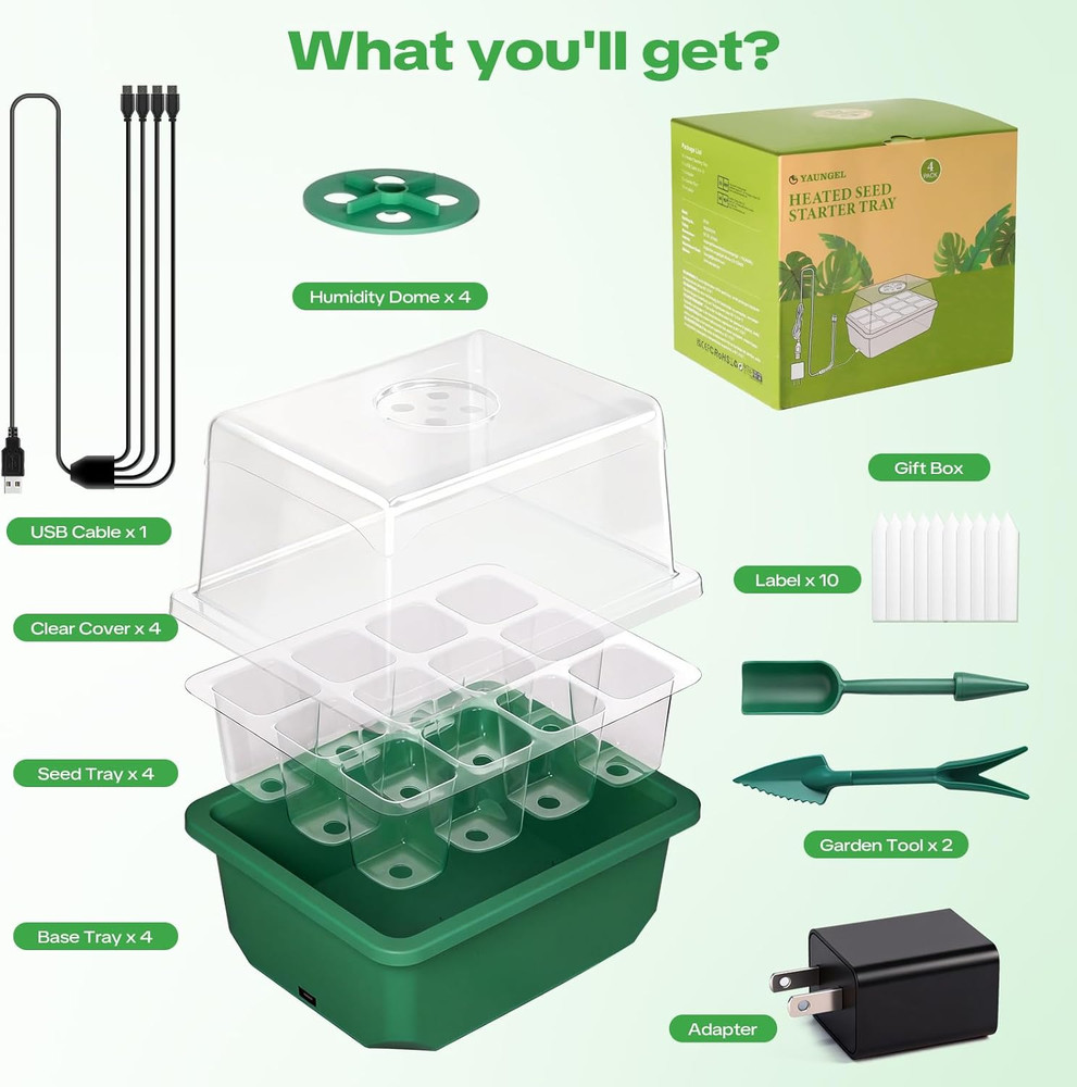 4 Pack Seed Starter Tray with Self-Heating, Seed Starter Kit with High Humidity