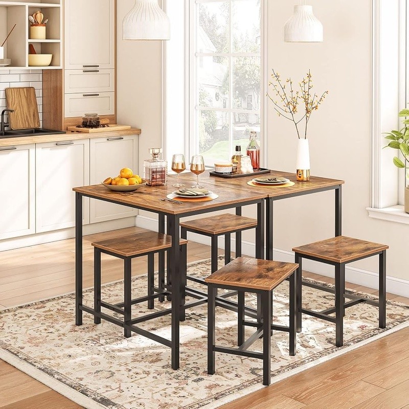Space Saving Dining Table Set W/ Stools Industrial Design Easy Assembly New