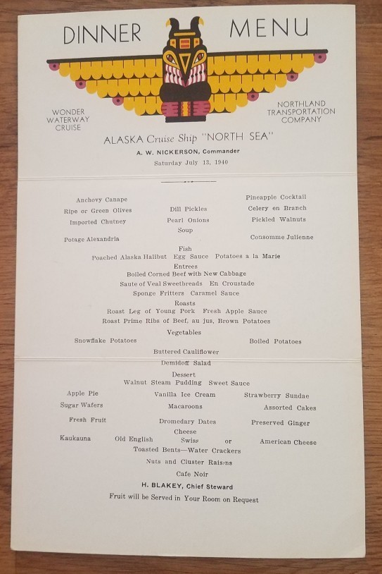 NORTH SEA (Northland) 1940 Steamship Menu