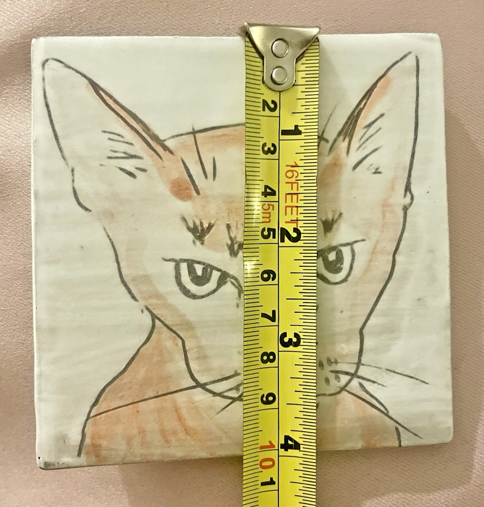 Orange Cat Art Ceramic Tile 4”X4” Handpainted Signed Cat Lovers