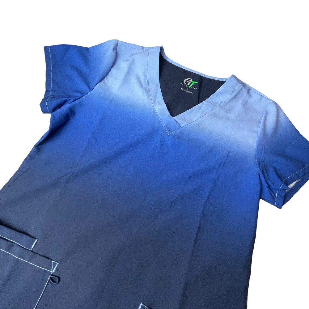 GT Performance Womans Lightweight Short Sleeve Blue Scrub Top Size Small