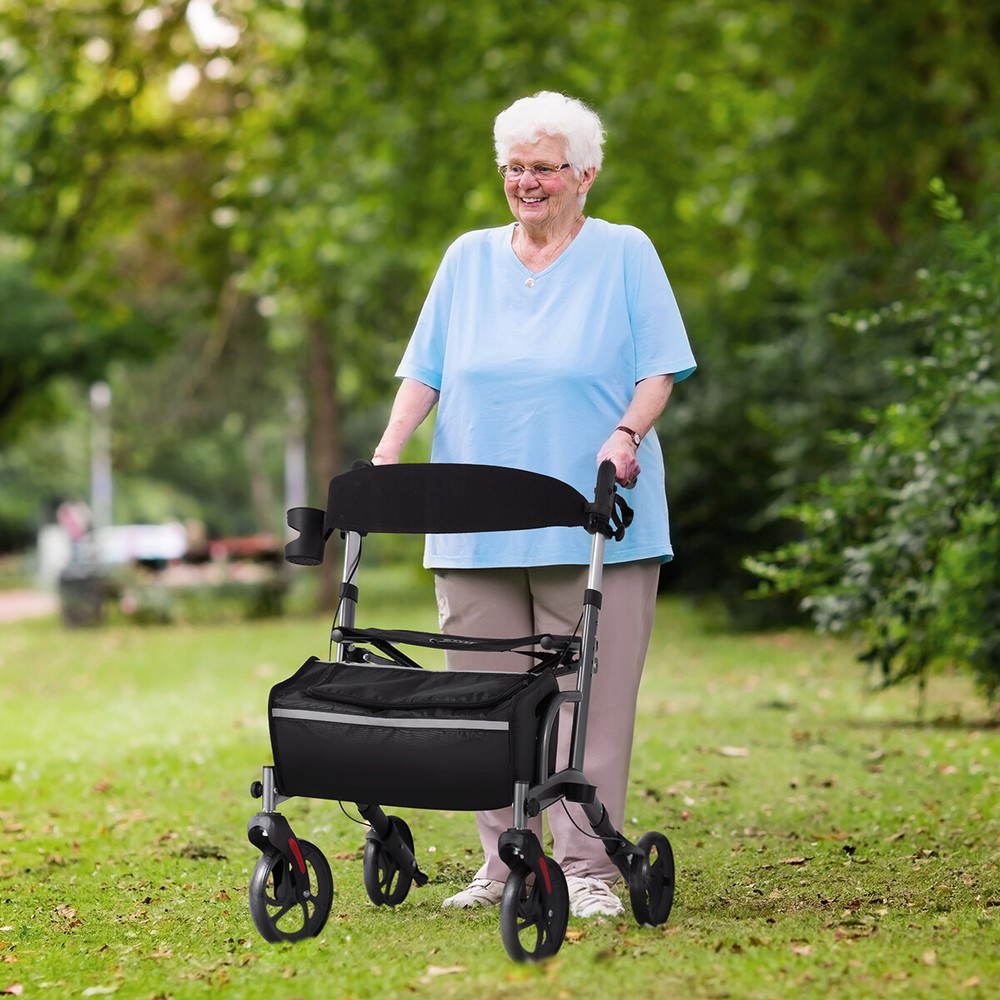 Foldable Rollator Walker with Seat for Seniors, 4x Wheels, Foldable,Adjustable