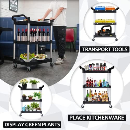Plastic Utility Carts with Wheels, Heavy Duty 510lbs Capacity Rolling Service