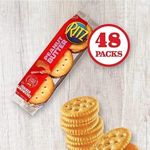 RITZ Peanut Butter Sandwich Crackers, 48 Snack Packs (6 Boxes)
