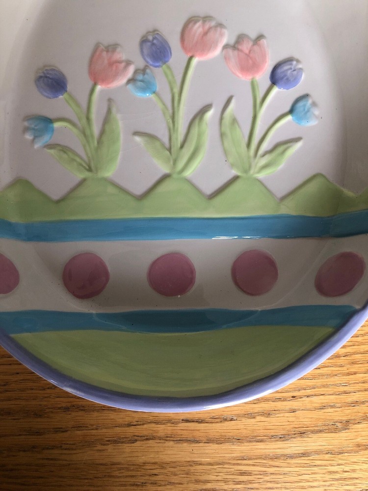 BLOSSOMS & BLOOMS CERAMIC EASTER Egg BOWL TULIPS EGGS EMBOSSED