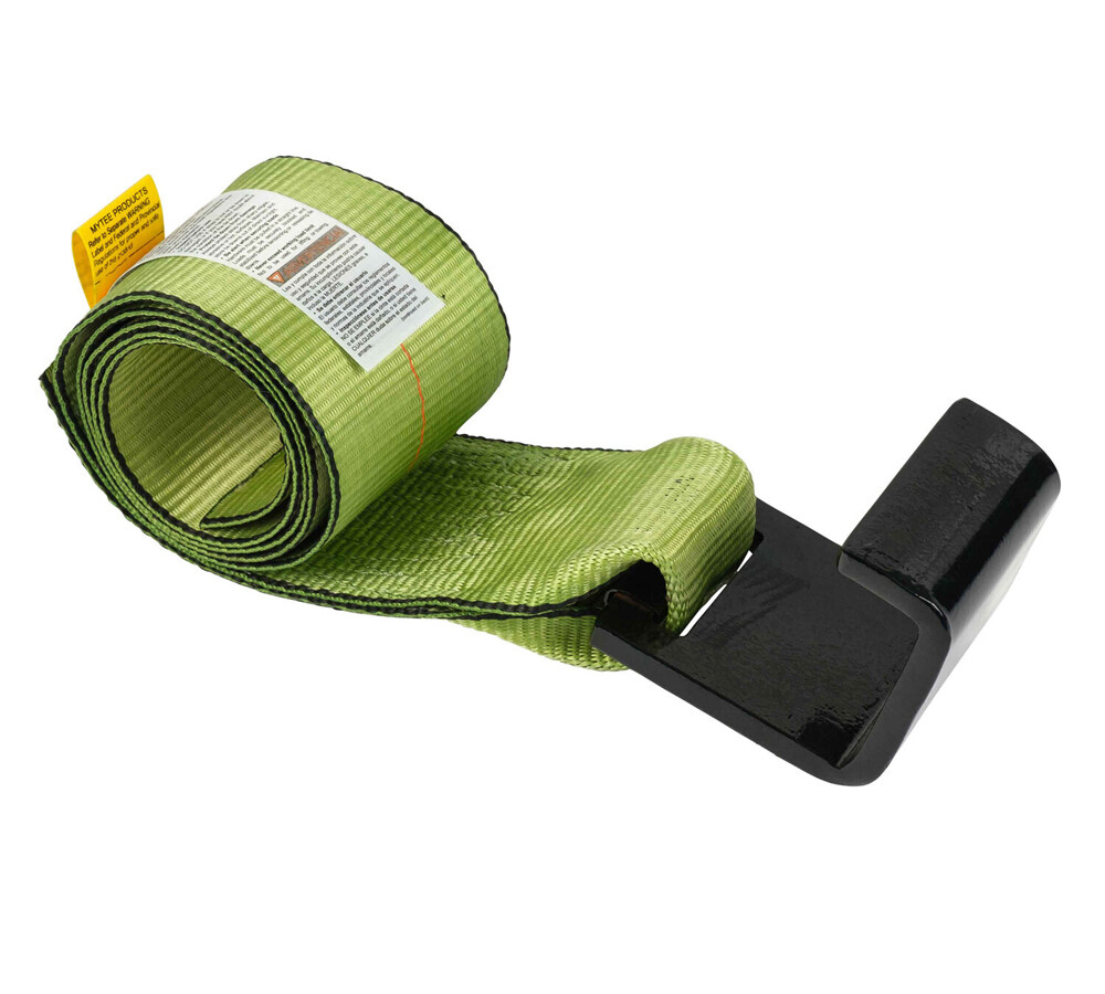 (4 Pack) 4"x5' Roll Off Container Green Winch Strap w/ Large Flat Hook for Truck