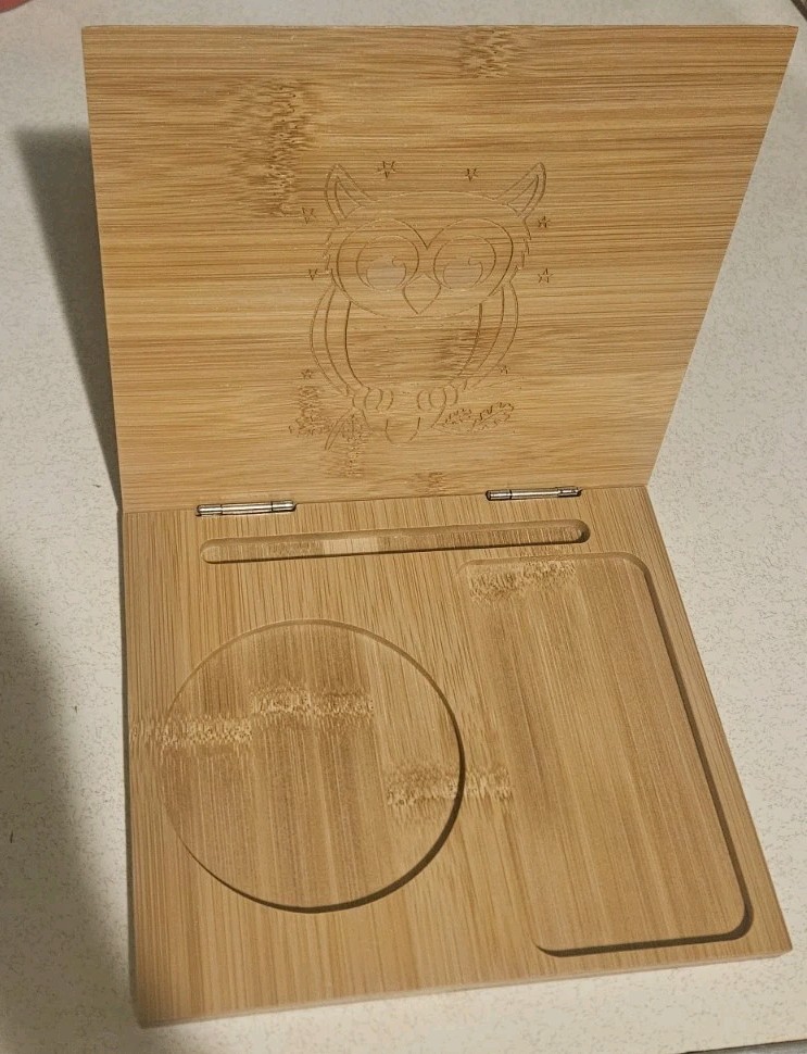 Bamboo Folding Book Stand Owl Design Engraved “To Be Continue” Read Description