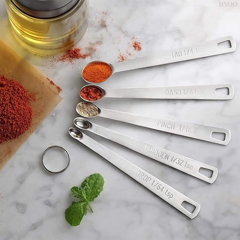 5 Pcs Mini Measuring Spoons Set - Stackable Design, 1/4, 1/8, 1/16, 1/32, 1/64 T