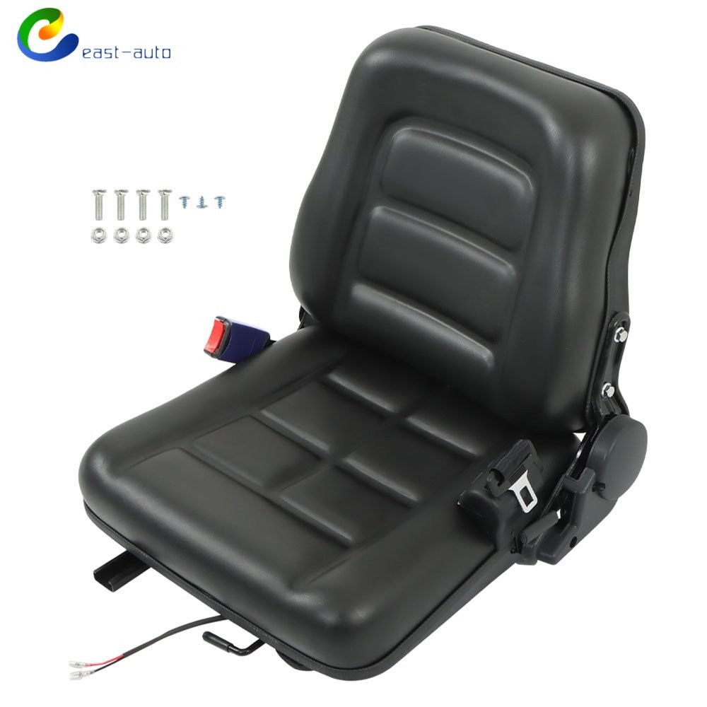 Fold Down Tractor Seat Adjustable Back & Seatbelt Universal Forklift Seat