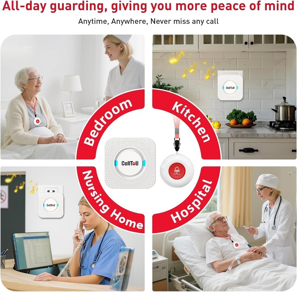 Wireless Elderly Care Call Button System with Long Range & Adjustable Volume