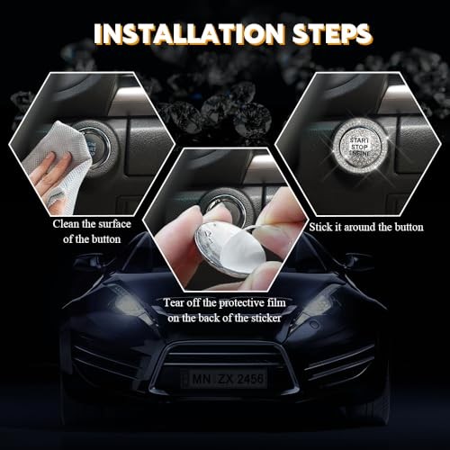 Bling Crystal Car Engine Start Ring Sticker, Push Start Button Cover, White