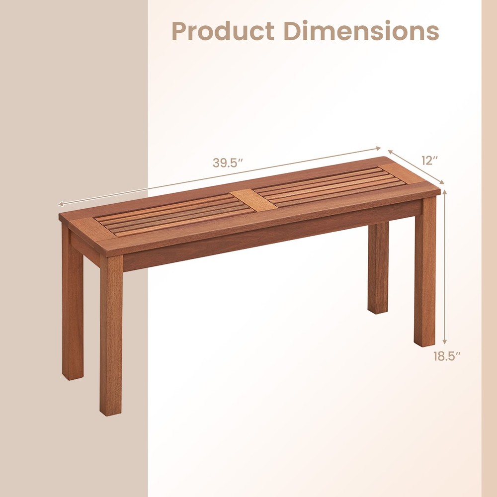 2 PCS Patio Backless Bench 2-Seater Outdoor Dining Bench Solid Wood Backyard