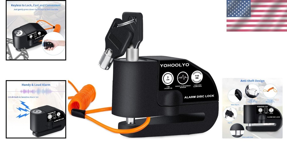 Versatile Motorcycle and Bicycle Lock with Motion Sensor & Rust-Resistant Finish