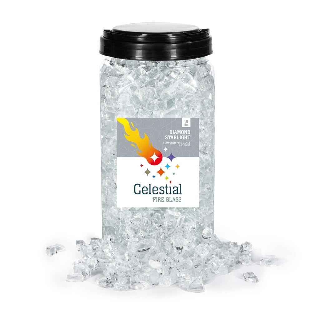 1/2" Reflective Tempered Fire Glass in Diamond Starlight Clear,  10 Pound Jar