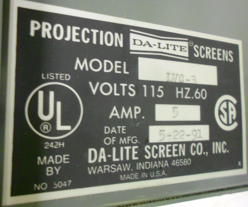 DA-LITE ONE BUTTON LOW-VOLTAGE CONTROL SYSTEM LVC-3 5 AMP VOLTS 115 HZ60