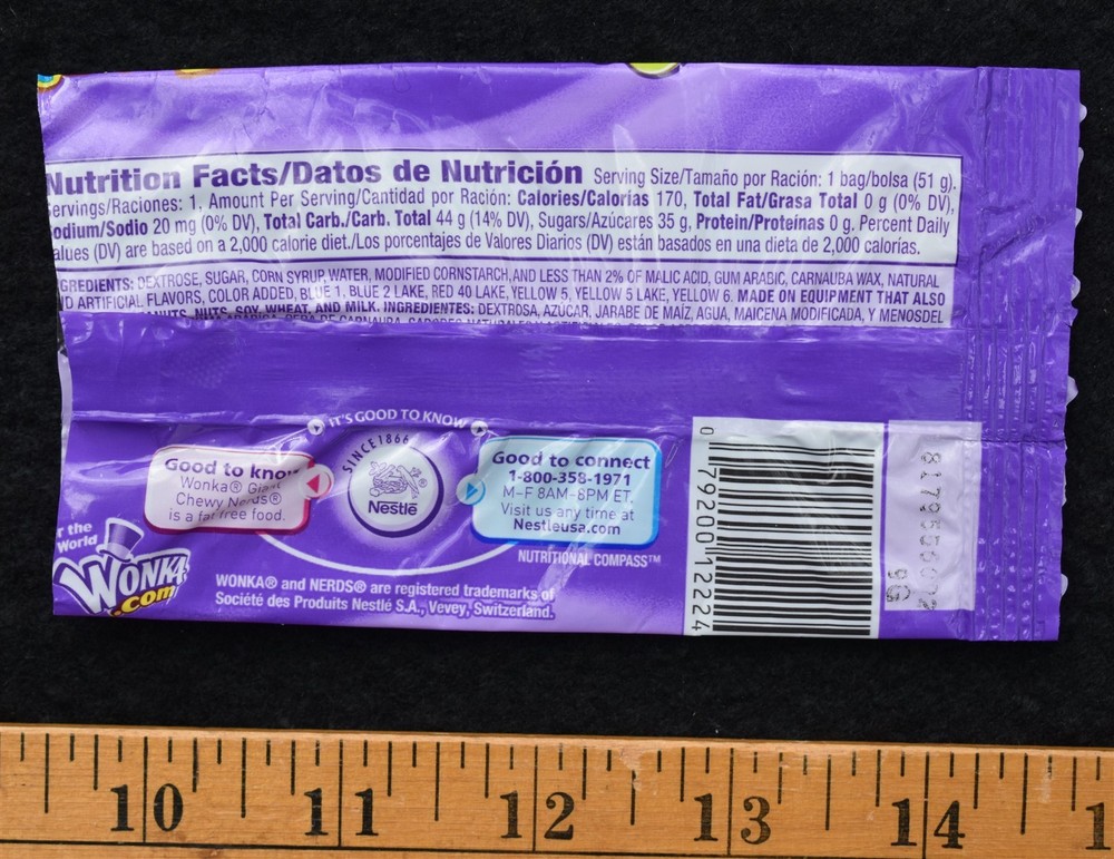 [ 2008 Willy WONKA - Giant Chewy NERDS Candy Wrapper - "New!" ]