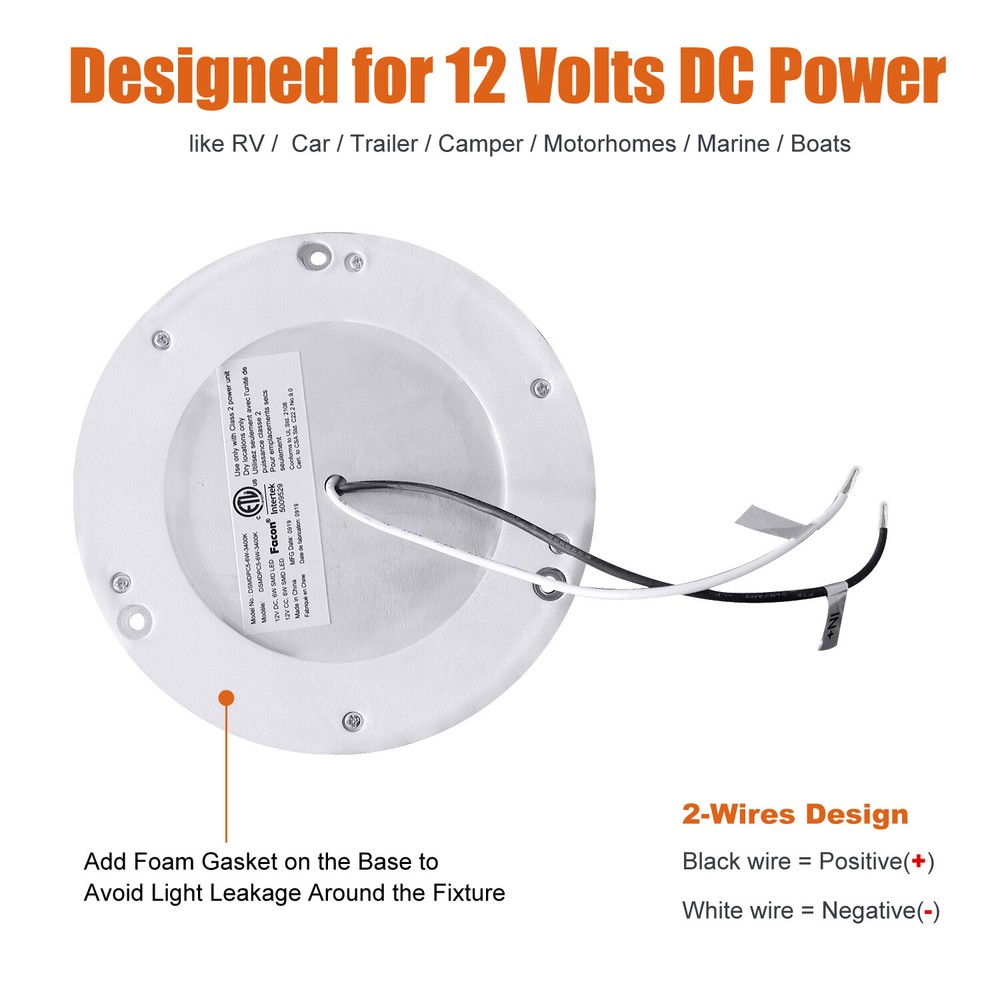 Facon 5'' LED RV Panel Light Surface Mount w/Switch 12V for RV Motorhome Camper