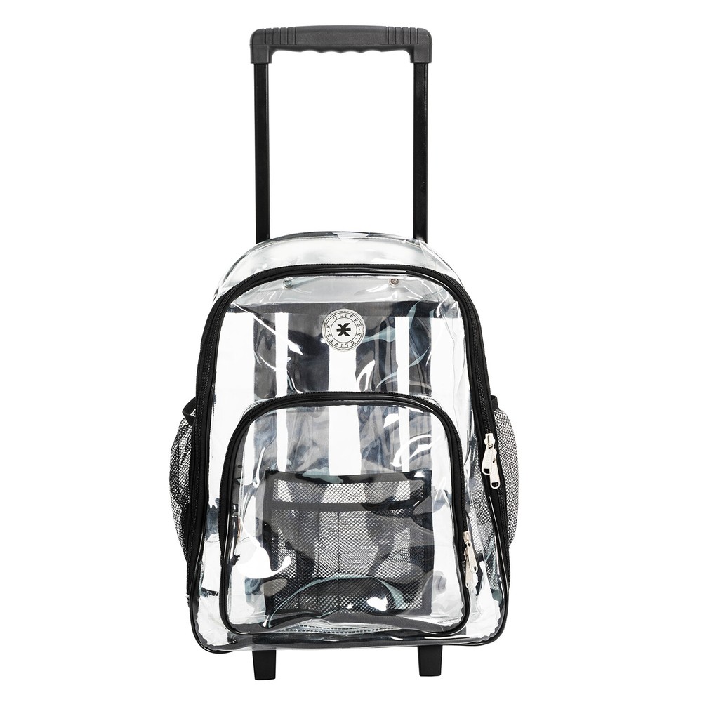 17" Rolling Clear School Backpack Heavy Duty Transparent See Thru Bag w/ wheels