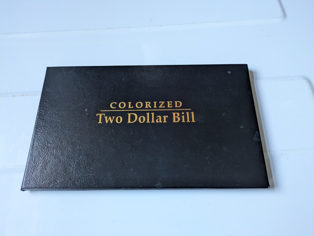 Colorized Genuine Two Dollar US Bill with Holder