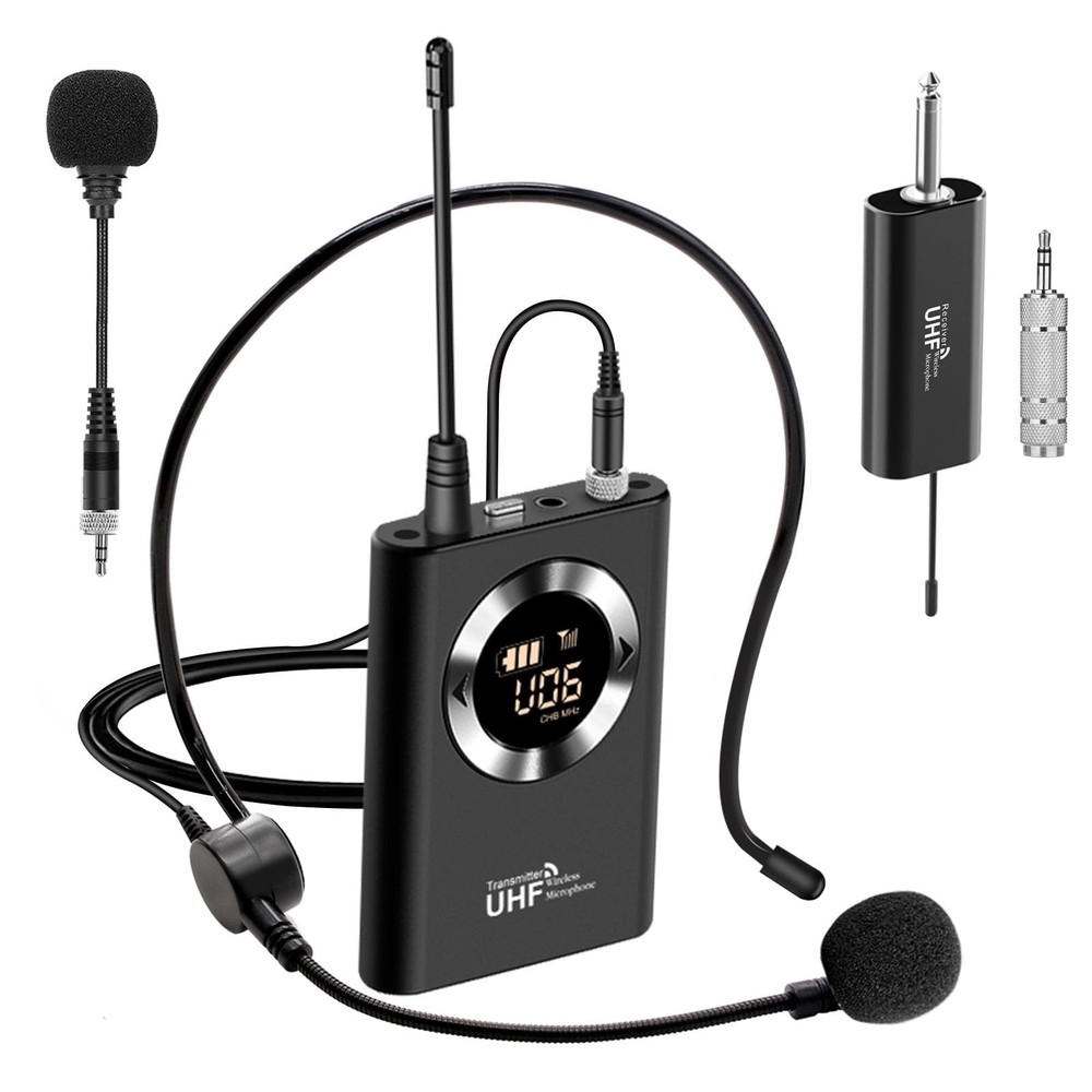 Wireless Microphone Headset, Head Mic Speaker System, UHF Professional Handhe...