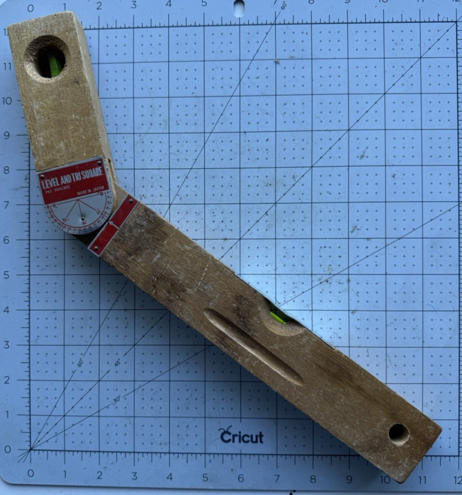 Vintage Japanese Double Level & Tri Square Wooden Tool Adjustable Angle Square