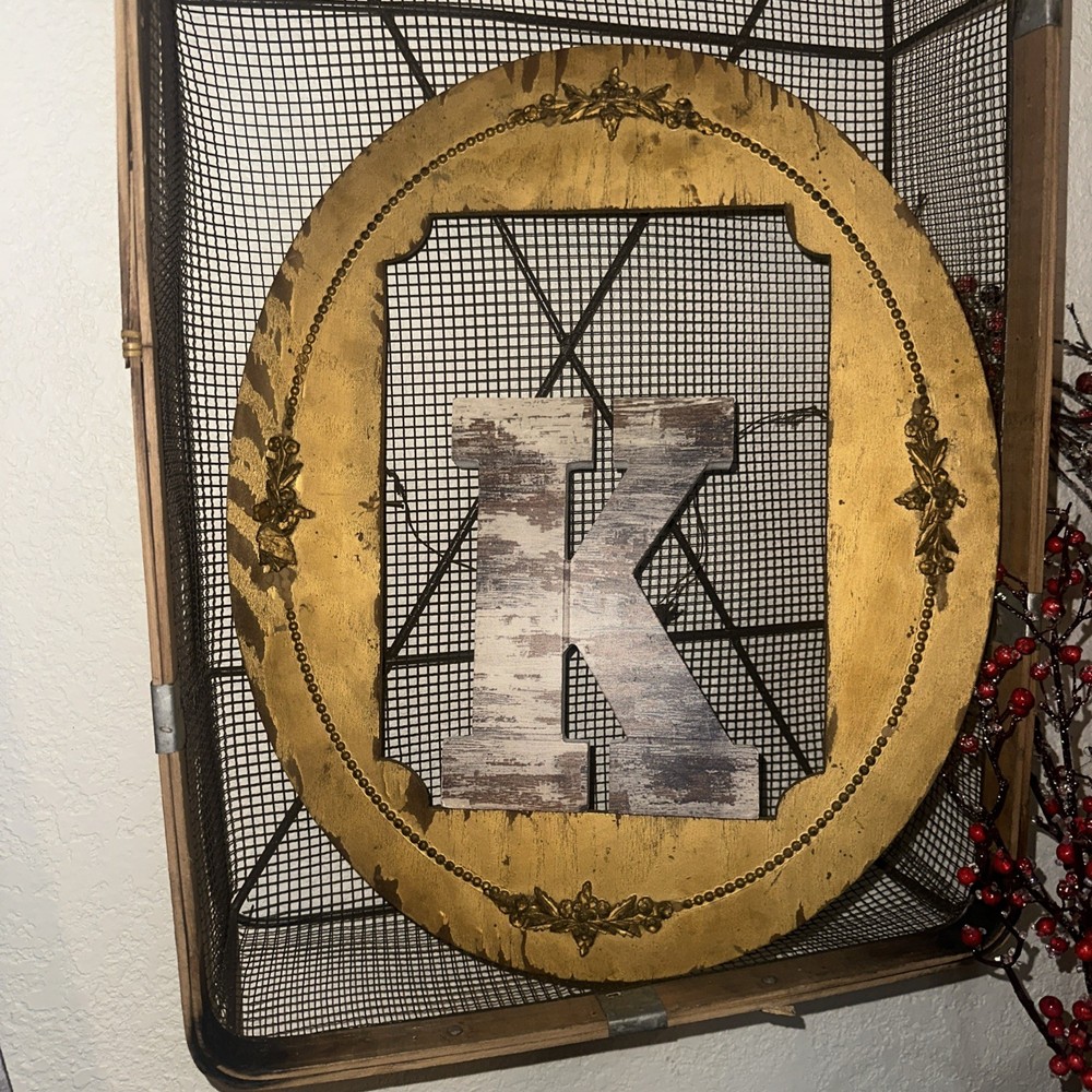 Antique Gold Wood Rectangular Picture Frame Oval Opening Old