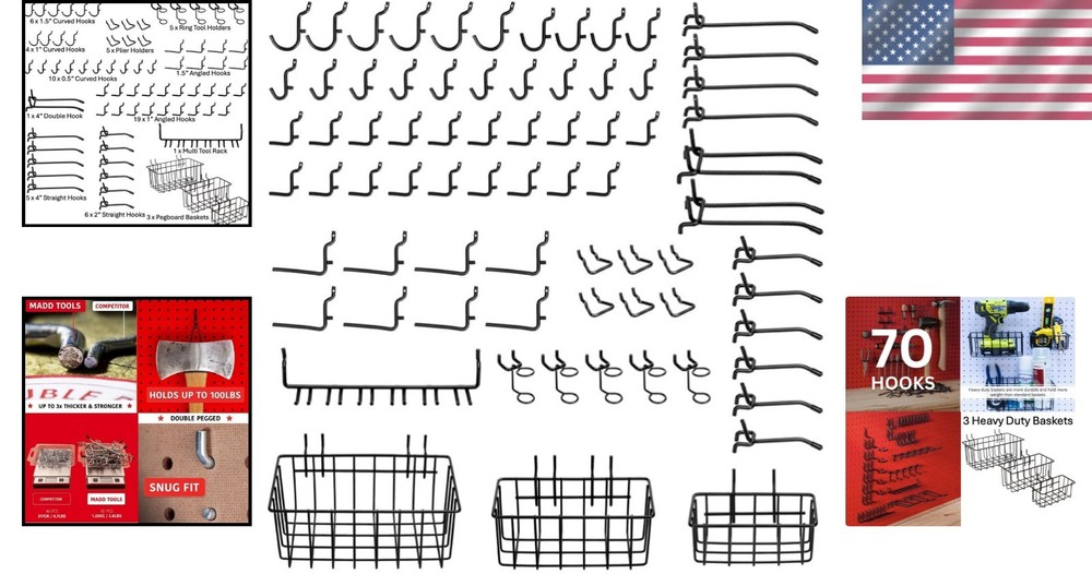 Black Pegboard Hook and Basket Set - Rust-Resistant & Durable 73-Pieces