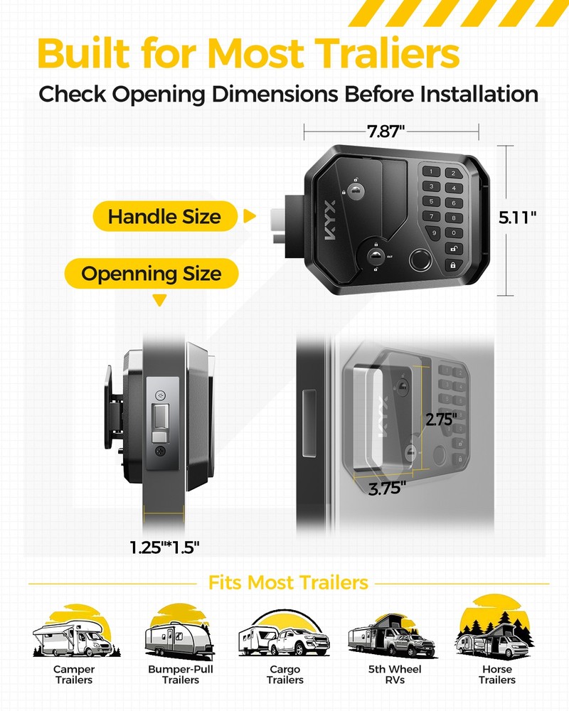 KYX RV Keyless Door Lock Replacement with Password and Remote Control Thumbprint