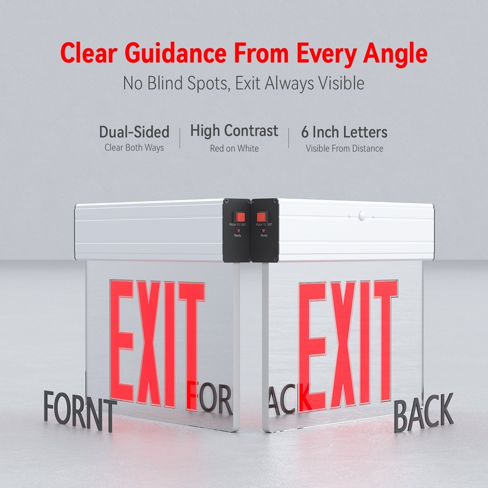 2 Pack LED Exit Sign, Aluminum Housing Acrylic Panel Emergency Light, Red