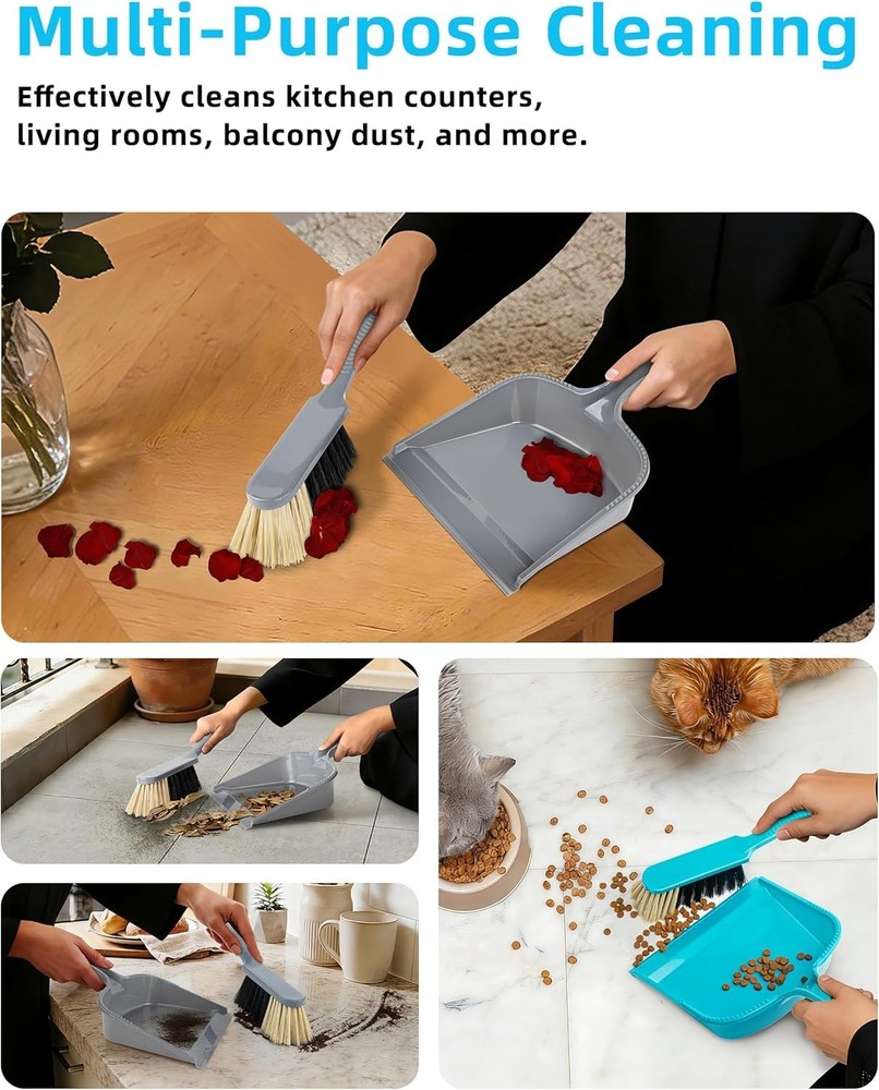 Twin Pack Dustpan with Brush, Blue & Grey