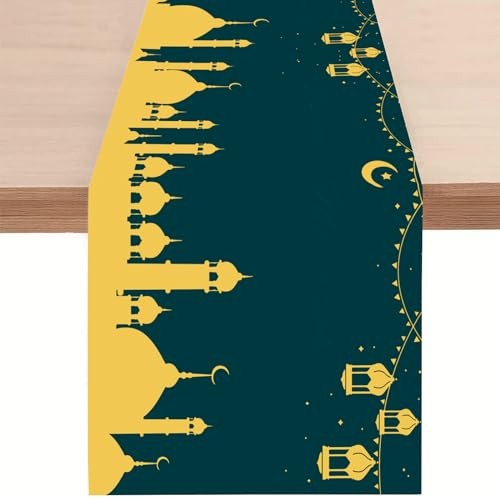Ramadan Mubarak Table Runner, Ramadan Mosque Lantern Islamic Eid Mubarak for