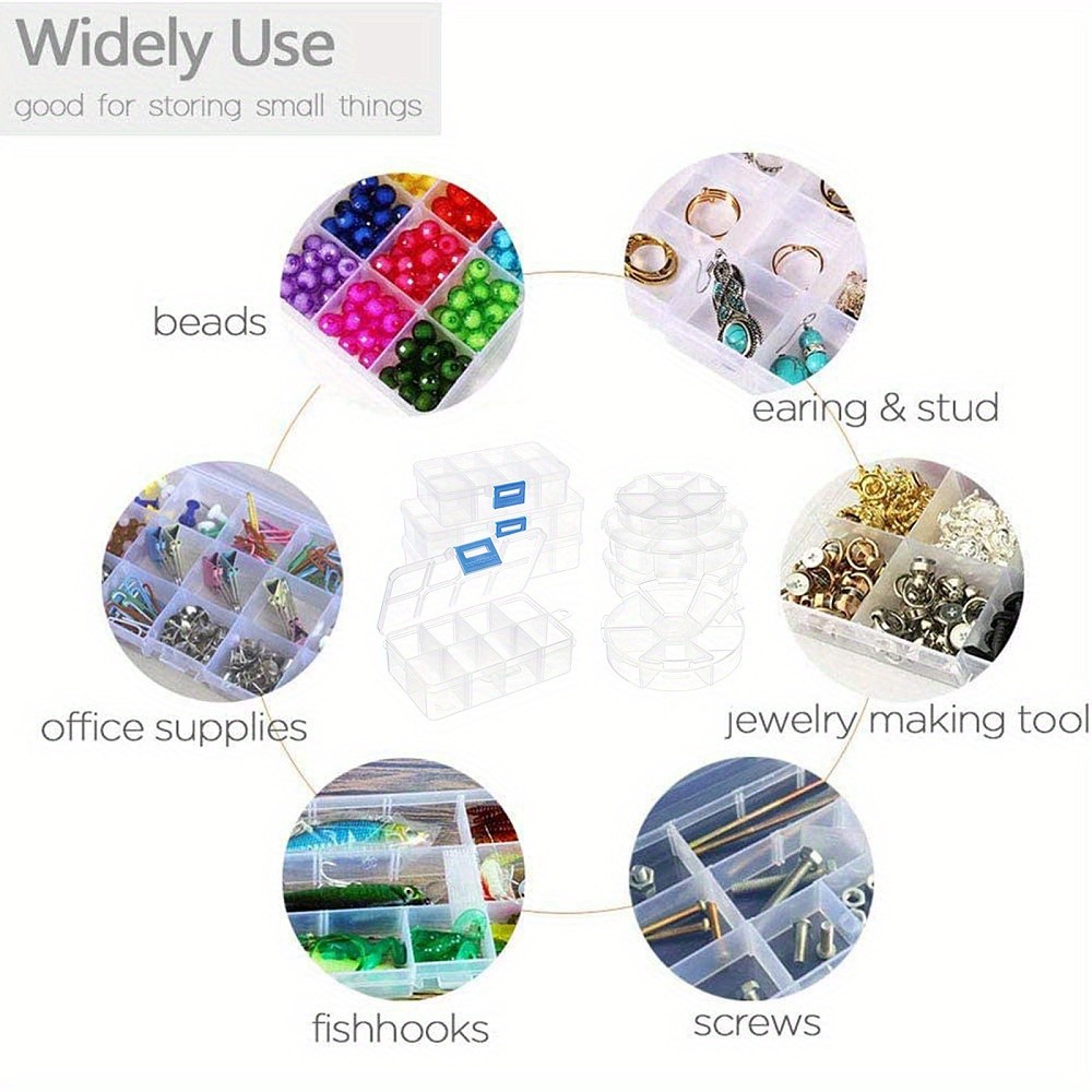 1set 8pcs Plastic Bead Storage Containers Flat Round and Rectangle Clear