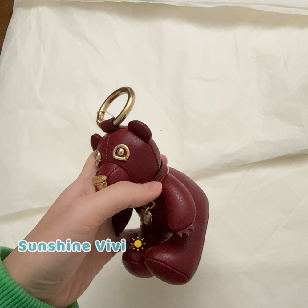 NWT Coach Bag Charm Leather bear cp369 DARK RUBY