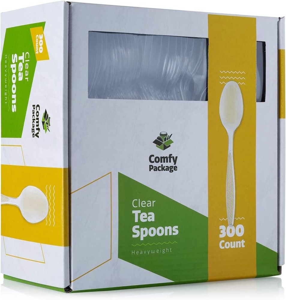 Comfy Package [300 Pack] Heavyweight Clear Plastic Tea Spoons with