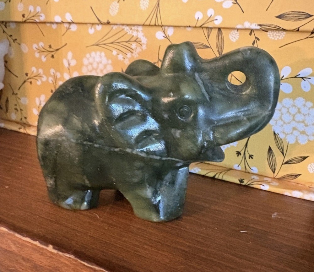 Hand carved jade elephant figurine