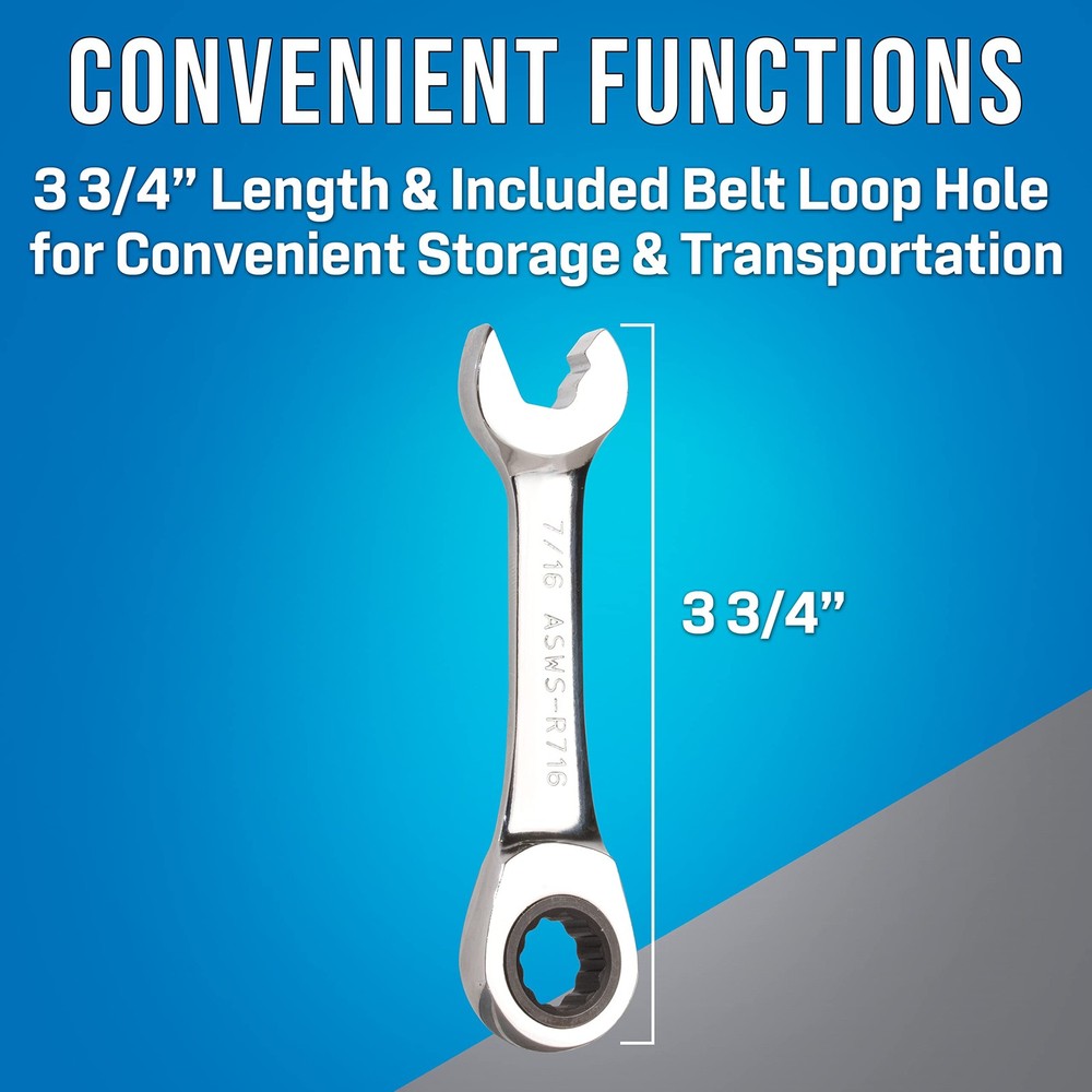 Stubby Speed wrench tool 7/16" Ratcheting Combination hardware