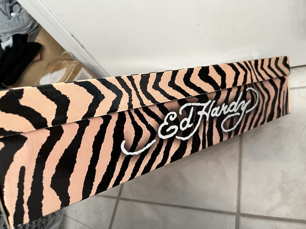 ED HARDY LOGO SKULL,ROSE,ZEBRA DISIGN RECTANGLE LONG BOOTS BOX, DISPLAY,STORAGE