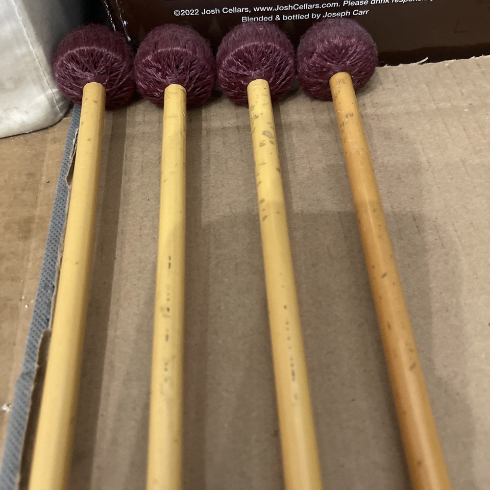 2 Pair Innovative Percussion Yarn Mallets Hard VIBRAPHONE & MARIMBA Rattan EUC