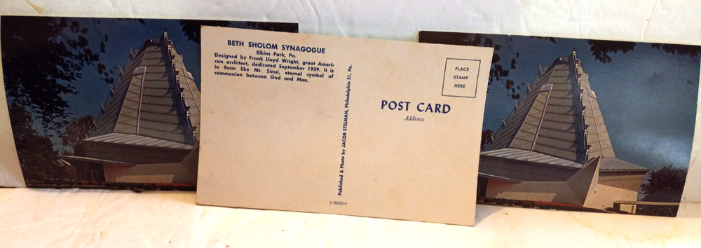FRANK LLOYD WRIGHT BETH SHOLOM CONGREGATION 3 POSTCARDS SYNAGOGUE DEDICATED 1959