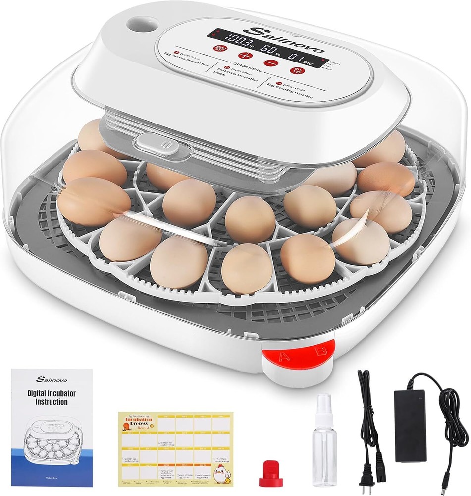 24 Eggs Incubators for Chicken Eggs w/4 Modes, 360° View, Automatic Egg Turning~